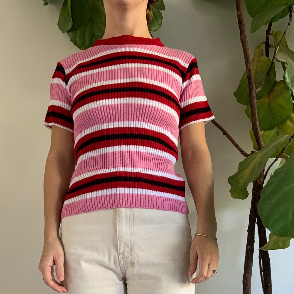 Striped mock neck